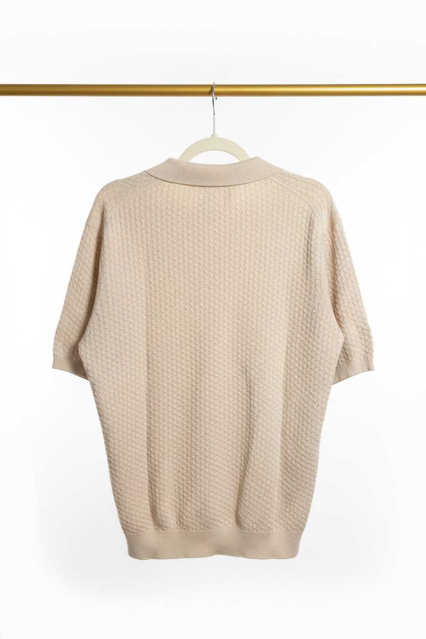 Common People Men’s Textured Knit Polo Shirt – Beige – Size XL