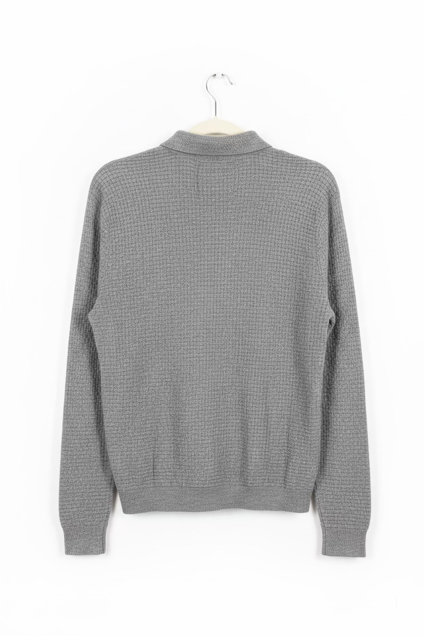 Hollister Men’s Gray Textured Quarter-Zip Polo Sweater
