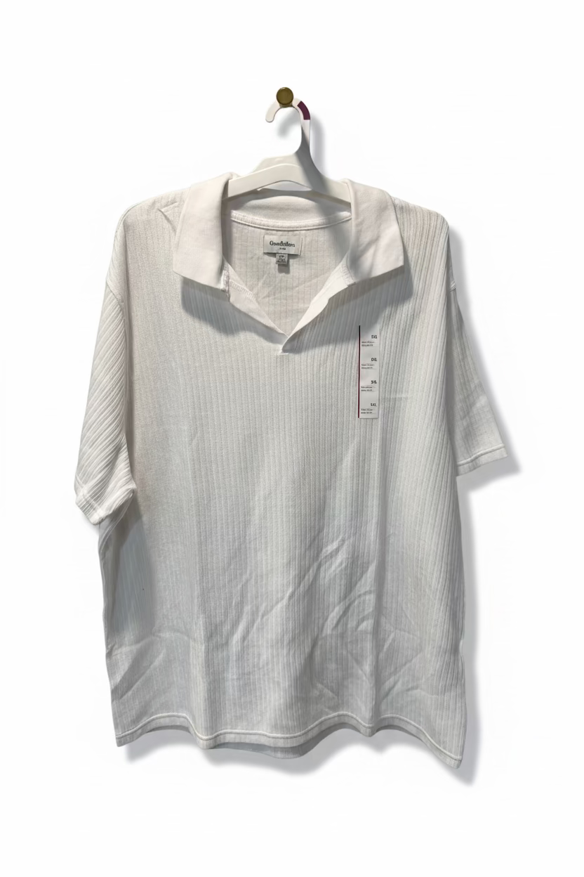 Goodfellow & Co Men’s White Ribbed Open-Collar Polo Shirt – Size XXL
